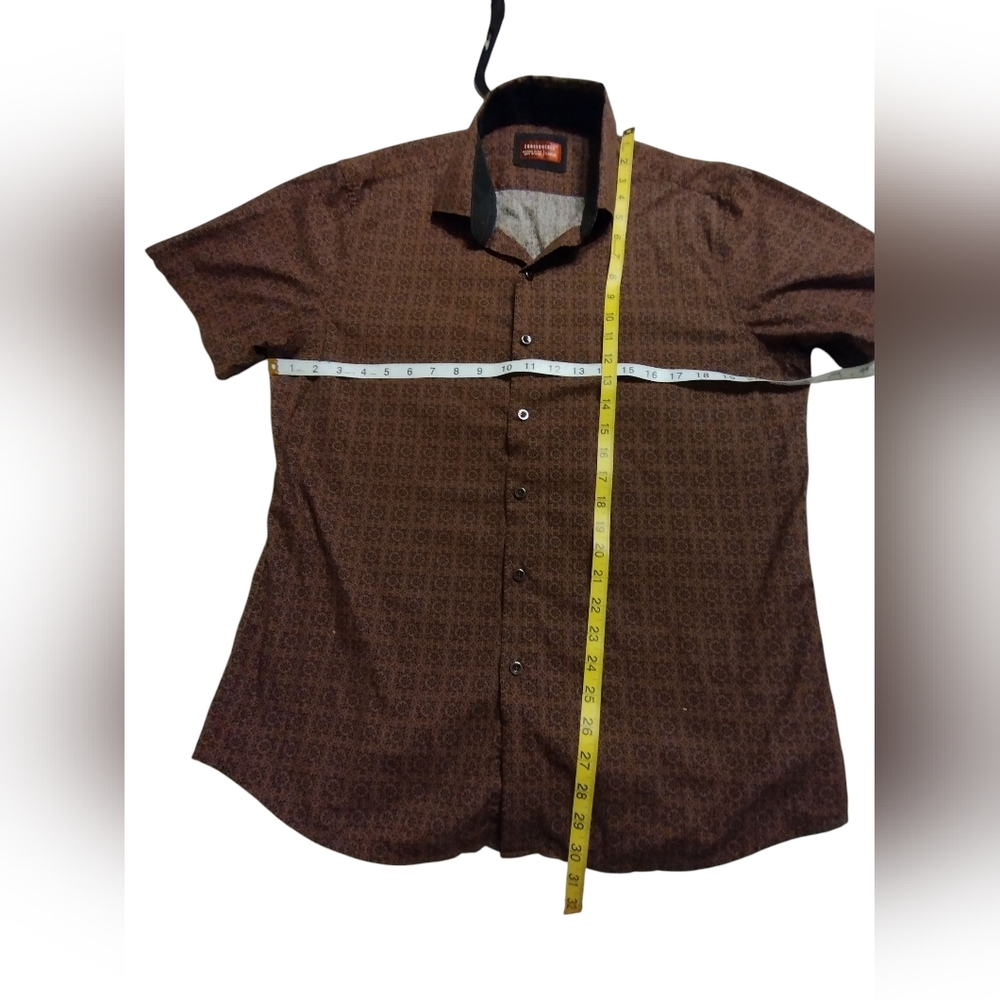 EUC Consequence Men's Brown Black Patterned Short Sleeve Button Down Shirt LG - Picture 4 of 5